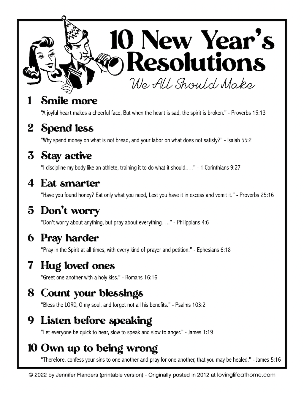 10 New Year Resolutions Printable