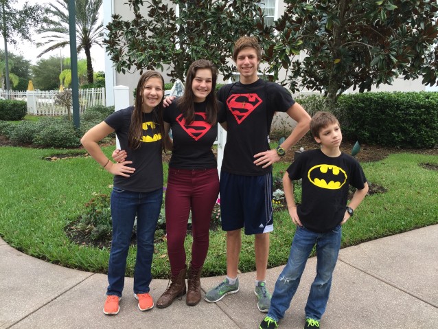 A few of our super kids in their super hero shirts.
