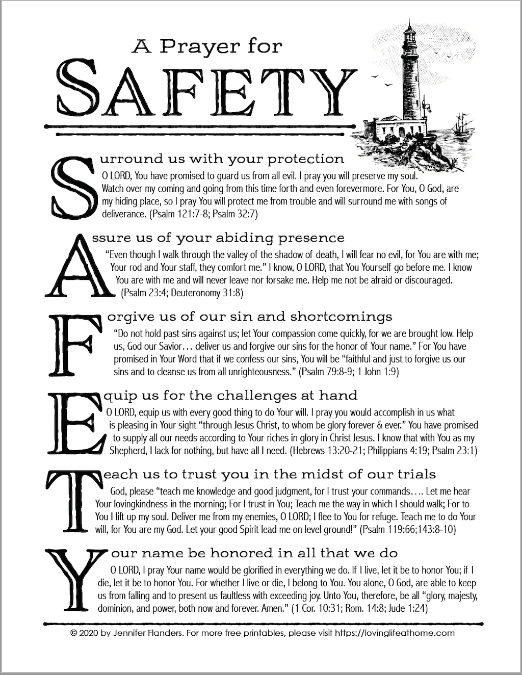 Free Printable "Prayer for Safety"