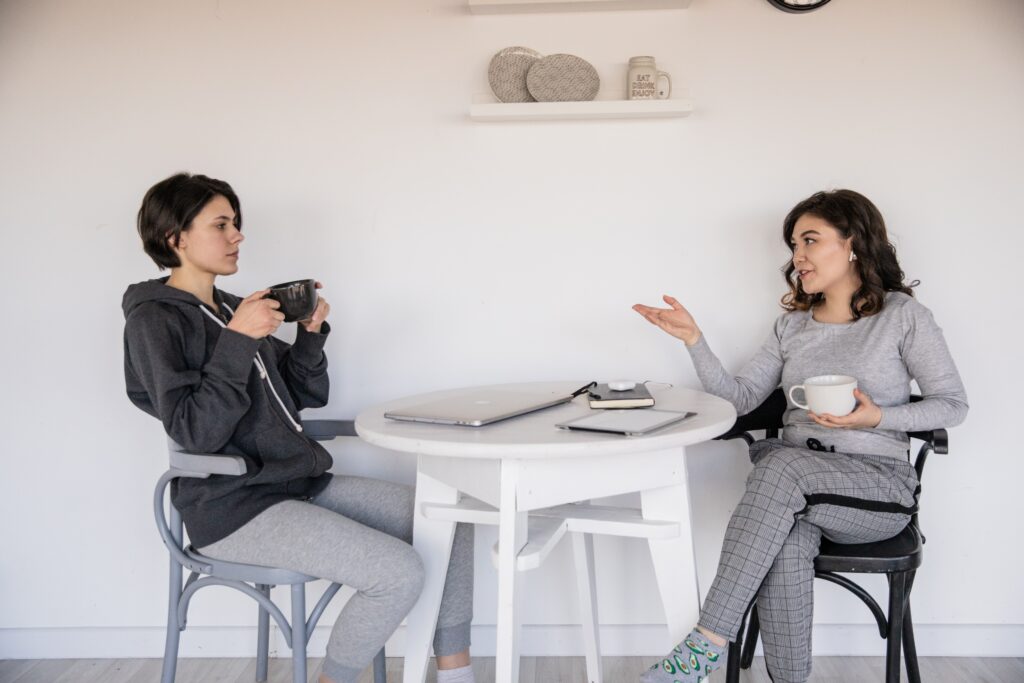 two women talking