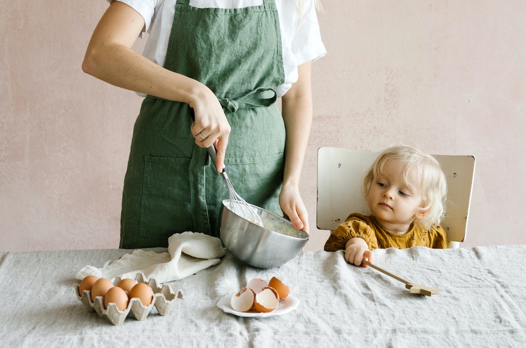 Tired Mom with Neglected Husband - Cooking with Child